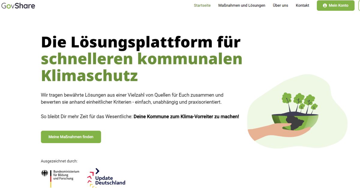 Will die kommunale Klimaarbeit unterstützen: die neue Plattform GovShare, hier ein Screenshot. (Quelle: GovShare)
